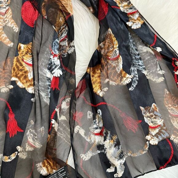 Vintage Cat Stripe Black Scarf Long Neck Kitten Sheer Kitten Animal - Picture 4 of 6